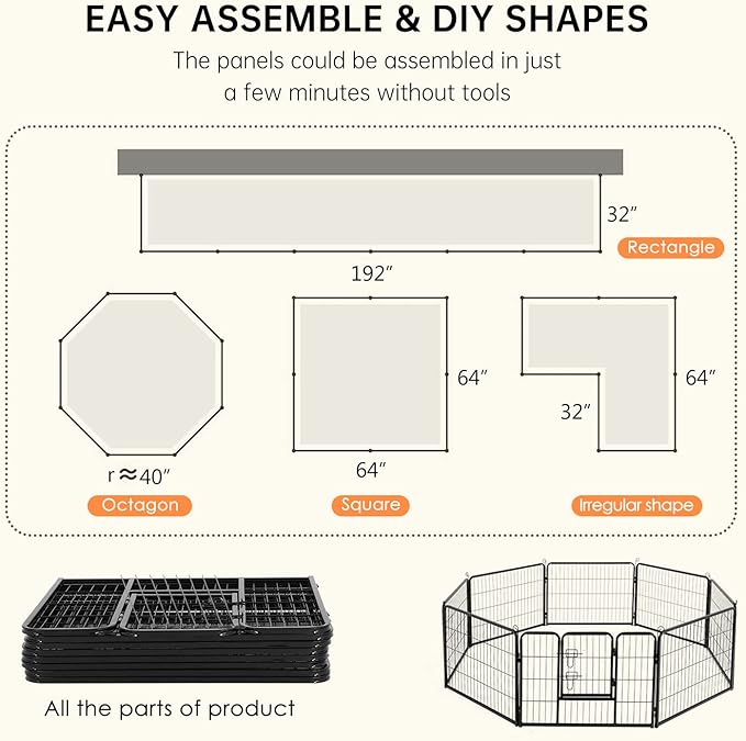 BestPet Dog Playpen Indoor 24 inch 8 Panels Metal Dog Pen Pet Dog Fence Outdoor Exercise Pen with Doors,Pet Puppy Playpen for RV Camping Yard, Black