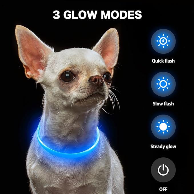 BSEEN Light Up Dog Collar, High Visibility LED Dog Collar Rechargeable- Rainproof TPU Cuttable Glowing Pet Collar for Small Dogs & Cats - Puppy Safety Lights for Night Walking (XS- Blue 40cm)