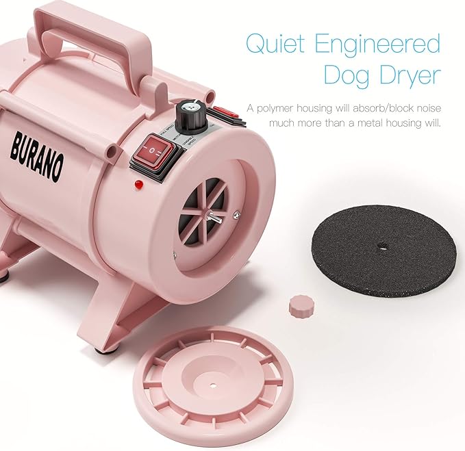 Burano Dog Dryer, High Velocity Pet Hair Dryer, 4.3HP Stepless Adjustable Speed Dog Hair Force Dryer for Dogs, Cats & More, Powerful Pet Blower with Heater