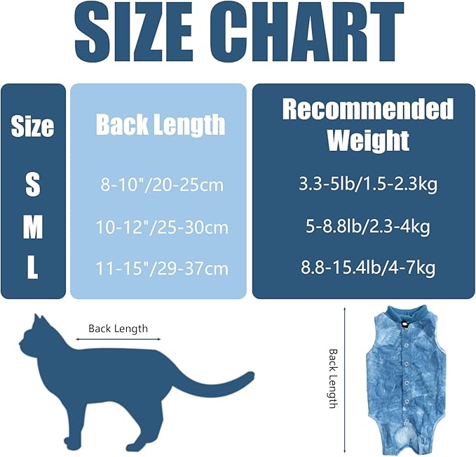Cat Recovery Suit for Male and Female Surgical Post Surgery Soft Cone Onesie Tie Dye Cats Shirt Clothes Neuter Licking Protective Diapers Outfit Cover Kitten Spay Collar Alternative(Navy Blue, M)