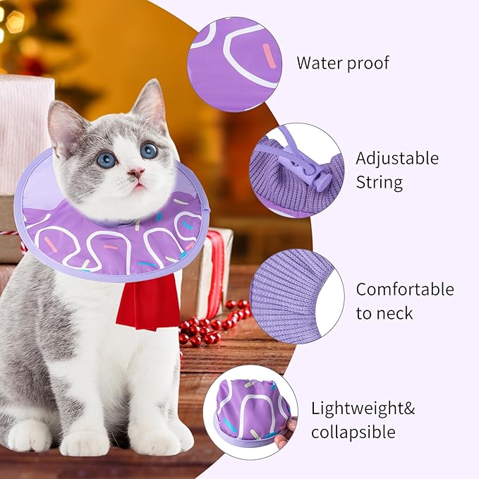 Cat Recovery Collar Lightweight Soft Cats Cone Cute Donut Shape Adjustable Fasteners Waterproof Pet Collar After Surgery to Prevent Licking for Kitten and Puppy (Purple, Medium)