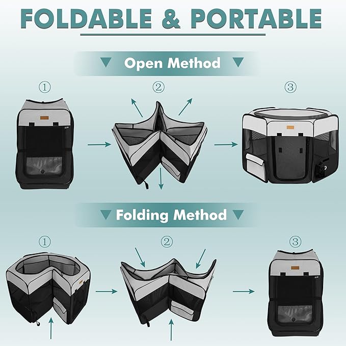Dog Playpen, Portable Pet Play Pen for Cat, Puppies, Rabbits, Chickens, Foldable Large-Capacity Pet Tent for Indoor/Outdoor Travel Camping (Size XL Without Carry Bag)