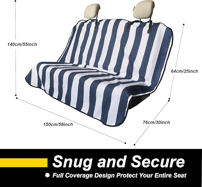 Back Seat Cover for Car Trucks Van SUV,Waterproof Rear Bench Towel Seat Covers for Dogs and Kids,Automotive Backseat Protector (Blue Stripe)
