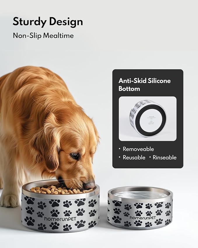 Dog Bowl, HomeRunPet Dog Food Water Bowl with Non-Slip Rubber Base, Metal Insulated Stainless Steel Dog Bowls, Double Wall Dog Bowl for Small Medium Large Dogs, Durable, Dishwasher Safe, 32oz
