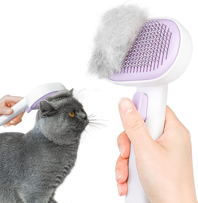 aumuca Cat and Dog Grooming Brush for Shedding, Removes Loose Fur from Long or Short Haired Pets - Ideal for Cats, Kittens, Rabbits, and More - Purple