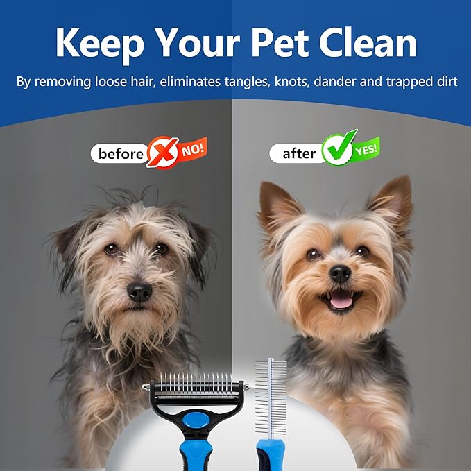 2-in-1 Shedding Brush and Detangling Comb Combo,Small Dog Stripping Brush, Dog and Cat Grooming Comb, 17 Stainless Steel Teeth Remove Tangled Hair, Pet Grooming Tools-Small