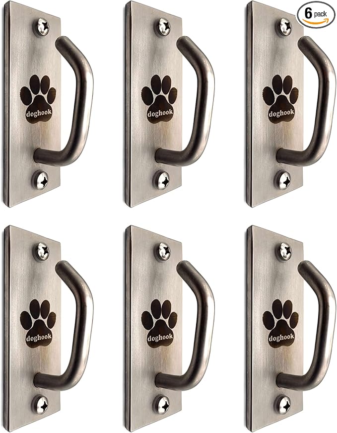 Canine Hitch- Secure Dog Leash Parking Mounted Indoor – Outdoor Wall Hook - Tie Out Stainless Steel Practical Lead Management for Home & Business, Standard Size 6 Pack