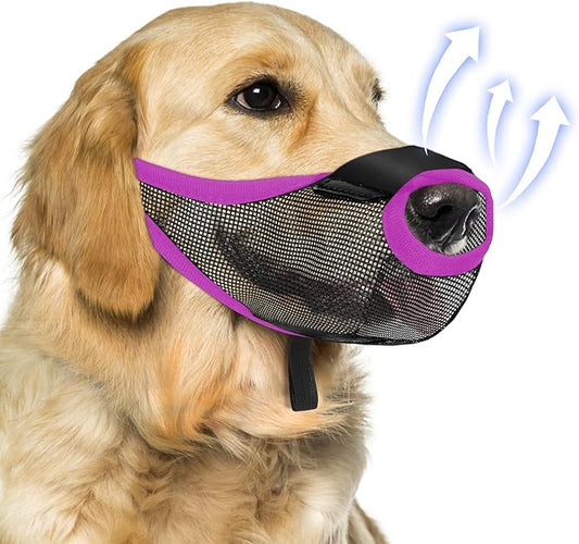 Dog Muzzle, Soft Air Mesh Muzzle for Small Medium Large Dogs Anti Biting Barking Chewing Scavenging, Breathable Adjustable Loop Pets Muzzle with Front Opening Design Allows Panting Drinking(Purple,XL)