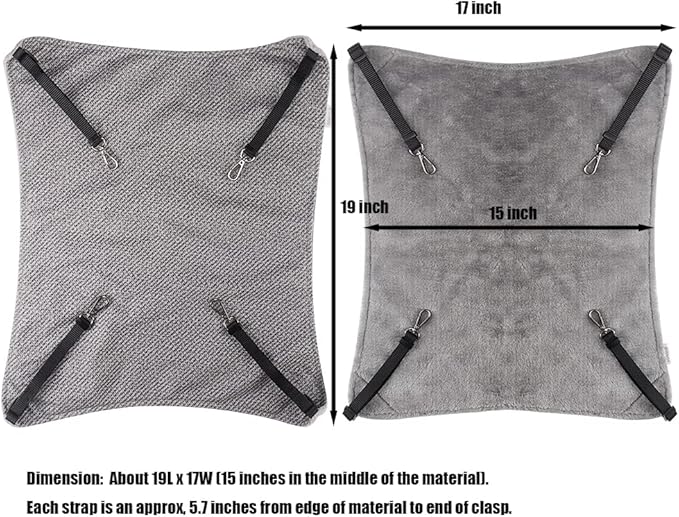 Cat Hammock for Cage, Soft Pet Bed Fit Ferret, Kitten, Puppy, Small Dog, Adjustable-Strap/Load Capacity 30lb (Gray)