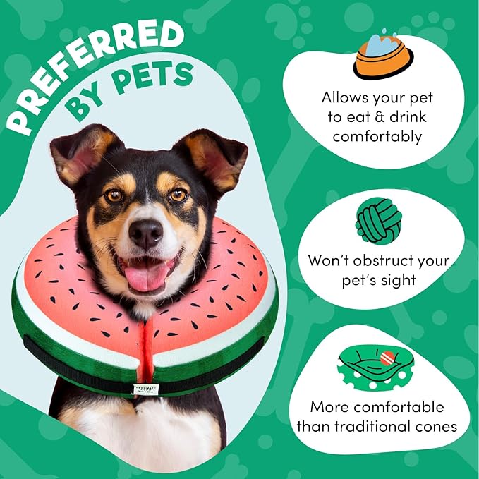 BENCMATE Inflatable Dog Cone Collar Alternative, Soft Dog Cone for Small Medium Large Dogs and Cats, Neck Recovery ECollar Donut Collar After Surgery (Large, Watermelom)