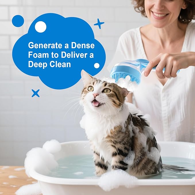 Dog Bath Brush, Silicone Pet Bath Brush with Soap Dispenser,Deep Cleansing & Gentle Massage for Dogs & Cats, Suitable for Long & Short Hair, Easy Grip, Bathing & Grooming(Green)