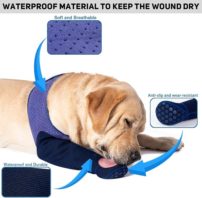 COODEO Dog Socks to Prevent Licking Paws, Healing Boots & Paw Protectors with Non-Slip Bottoms for Wound Protection, Waterproof Sleeve Shoes for Licking（Purple，2XL_Right