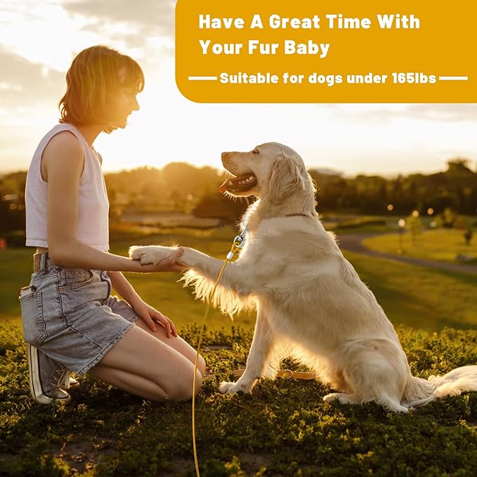 Dog Tie Out Cable 10/15/20/25/30 FT Runner for Yard Steel Wire Cable with Durable Superior Clips Yellow Chains for Outside Dog Lead for Large Up to 165 Lbs