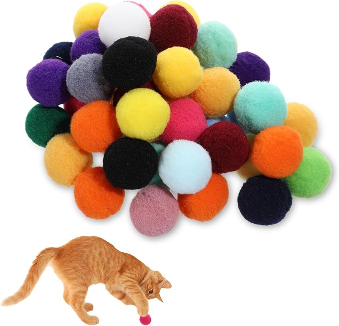 50PCS 1 Inch Cat Toys Balls Kitten Cat Pom Pom Balls Soft Cat Puff Ball Toys Rolling Interactive Cat Toy Ball Cat Nip Balls Fuzzy Balls for Cats Creative Crafts Decorations Assorted Color