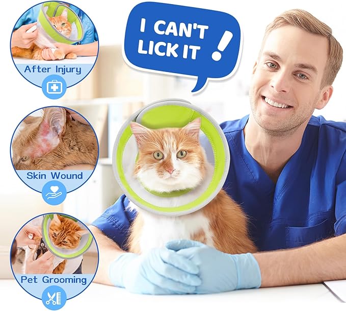 Breathable Air Mesh Cat Cone Collar Soft to Stop Licking, Adjustable, Foldable Lightweight Kitten Cones After Surgery Recovery for Cats & Kittens (Yellow Green, S)