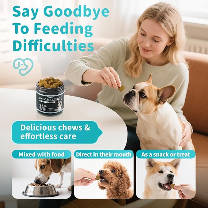 Dog Skin & Allergy Chews - Dog Probiotics for Sensitive Skin Health Support - Allergy Relief - Support Seasonal Allergies, Immune & Gut & Digestive Health Supplement - Chicken Flavor - 90 Count