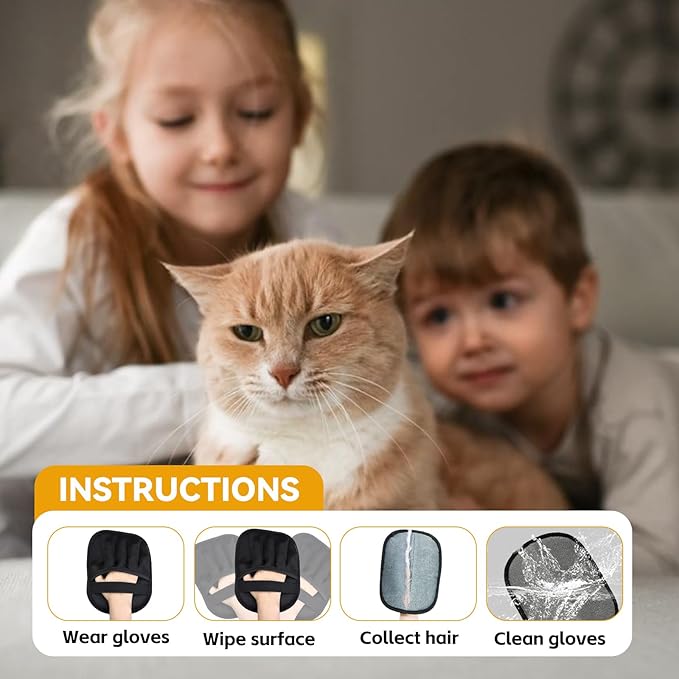 2 Packs Pet Hair Removal Glove,Pet Hair Remover for Cat & Dog,New Upgraded Electrostatic Gloves Pet Hair,Reusable Electro Static Pet Hair Remover Electrostatic Gloves for Furniture,Couch