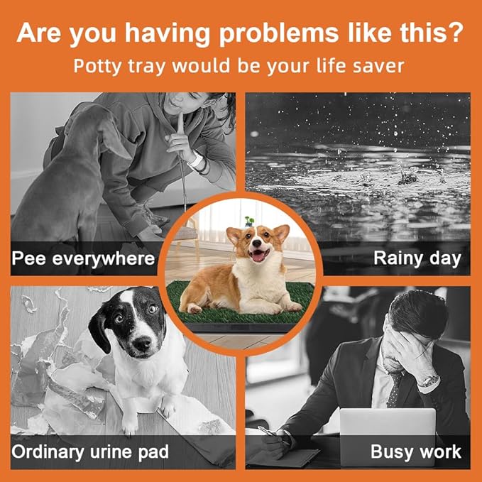 Dog Grass Pad with Tray 25"X20" - Portable Dog Litter Box for Balcony/Patio, Indoor/Outdoor Artificial Turf Pet Potty for Puppy Training, with Washable Pee Pad and Fake Grass Mat
