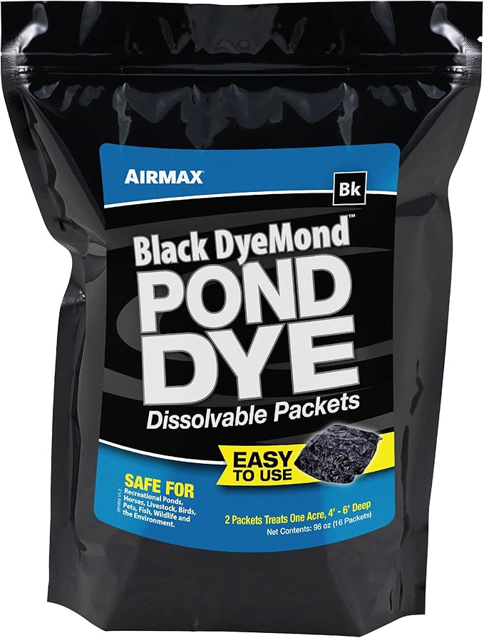 Airmax Black DyeMond Pond Dye Packets Natural Water Colorant for Ponds, Beneficial UV Blocking Color Concentrate, Maintain Clean & Clear Water, Fish, Bird & Animal Safe, 16 Packet
