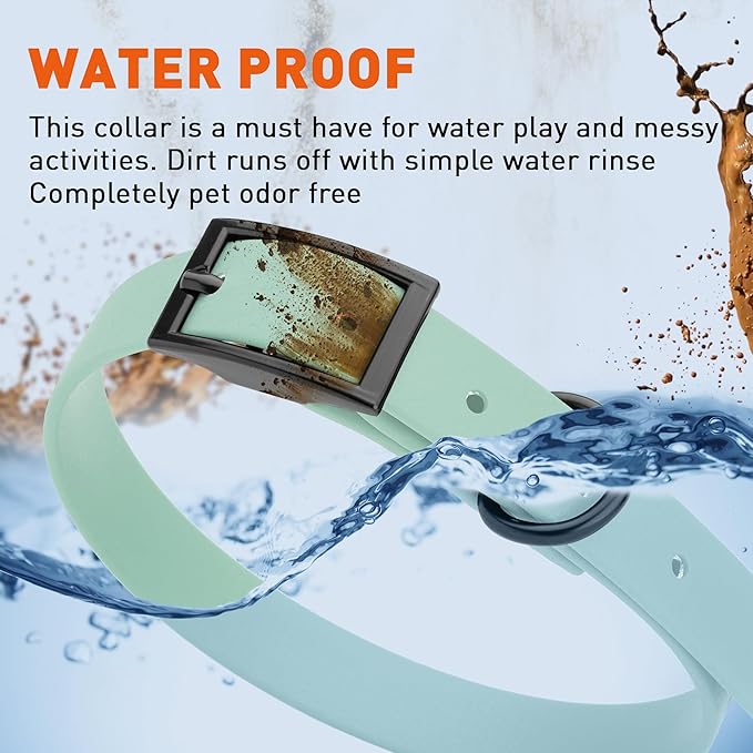 Dogline Biothane Waterproof Dog Collar Strong Coated Nylon Webbing with Black Hardware Odor- Proof for Easy Care Easy to Clean High Performance Fits Small Medium or Large Dogs, Sage Green