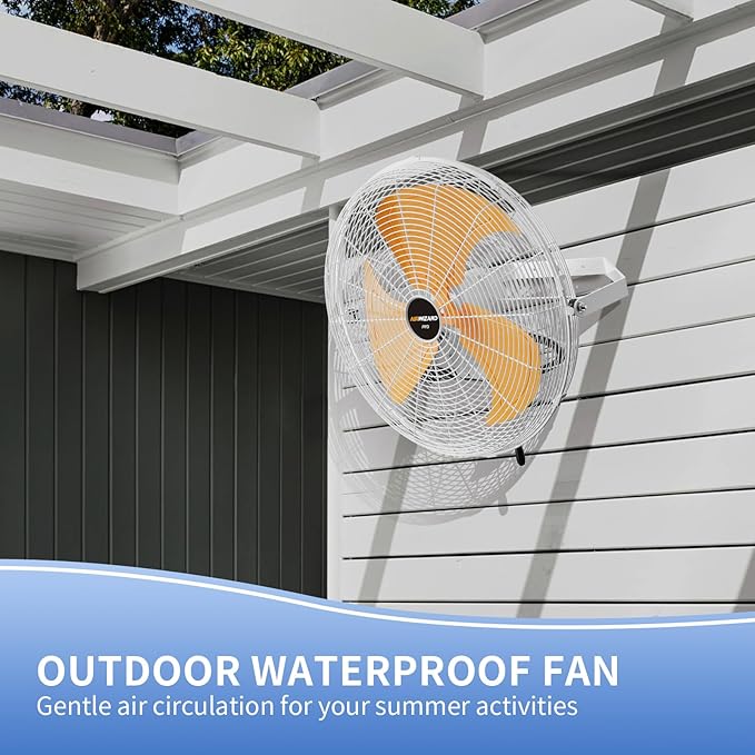 20 Inch Outdoor Wall Fan, 5800 CFM Waterproof Wall Mounted Fan Industrial Grade Metal Outdoor Fans, 3 Speeds, Adjustable Tilt, for Patio, Greenhouse, Garage, Gazebo Use, UL Listed