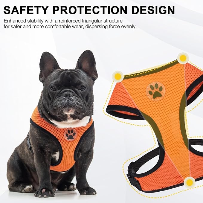 BINGPET No Pull Dog Harness, Soft Mesh Breathable All Weather Vest, Safety Protection Design, Durable Adjustable Step-in Easy Walk Dog Harness for Large Dogs (Orange, L)