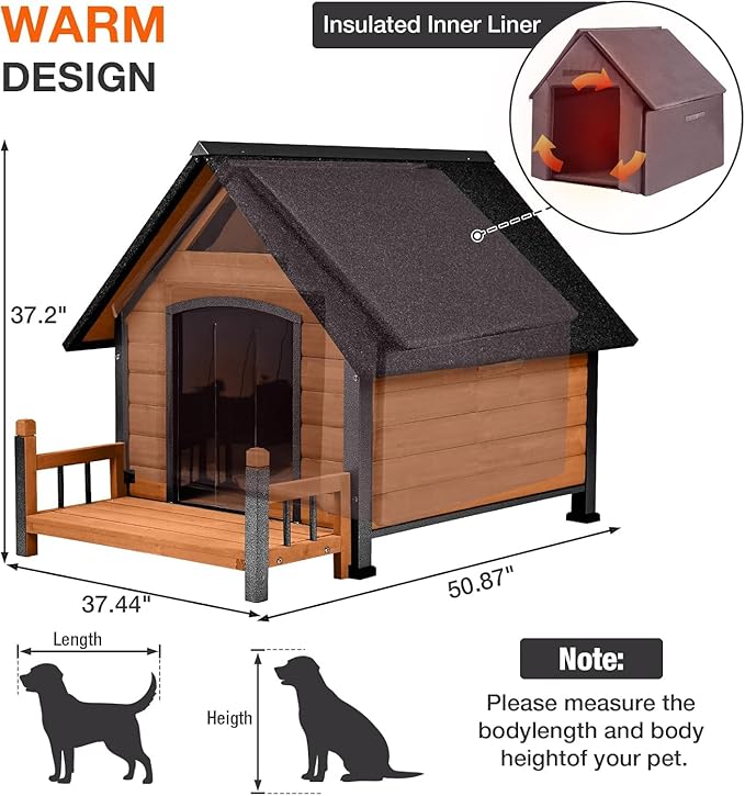 Dog House Outdoor Insulated, 50.87" L Large Dog Kennel with Chew-Proof Iron Frame, Suitable for Medium to Large Dogs (Brown)