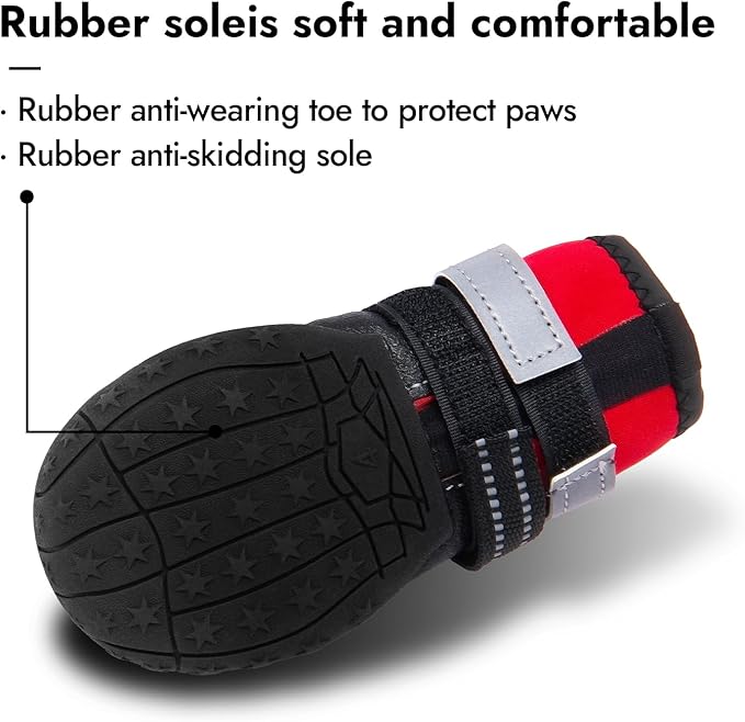 Dog Shoes, Waterproof Dog Boots & Paw Protectors with Anti-Slip Sole, 4pcs/Set Pet Dog Booties, Reflective Dog Shoes for Small Medium Large, Winter Snowy Summer Hot Pavement (Red, 8# (2XL))