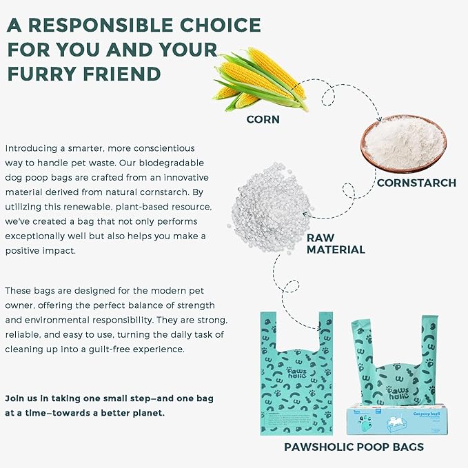 Cat Litter Bags Biodegradable 100% Leak-Proof Cat Poop Bags with Handle, 360 Counts, Cornstarch Based Extra Thick, Easy Tie Pet Waste Pick Up Bag (Lavender Scented)