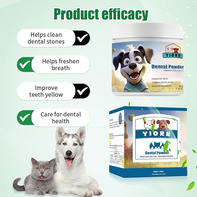 Dog Dental Powder - Dog Teeth Cleaning Powder,Pet Breath Freshener for Teeth Cleaning,Tartar Remover & Reduces Plaque & Bad Breath,Dental Care Supplies for Dogs Cat-Beef Flavor 50g