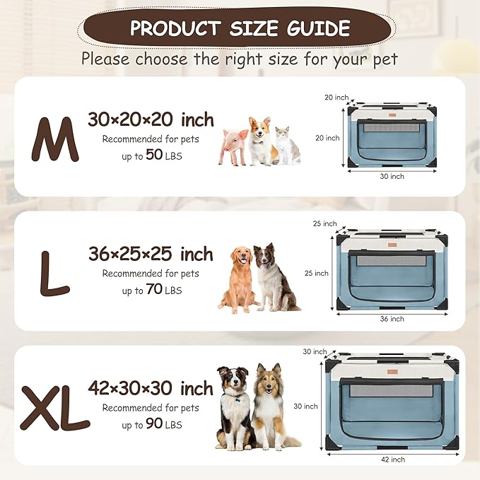 Dog Crate - Soft Pet Kennel for Dogs/Cats, 3-Door Breathable Travel Cage with Mesh Window, Portable Dog Kennel for Indoor & Outdoor，Blue-M