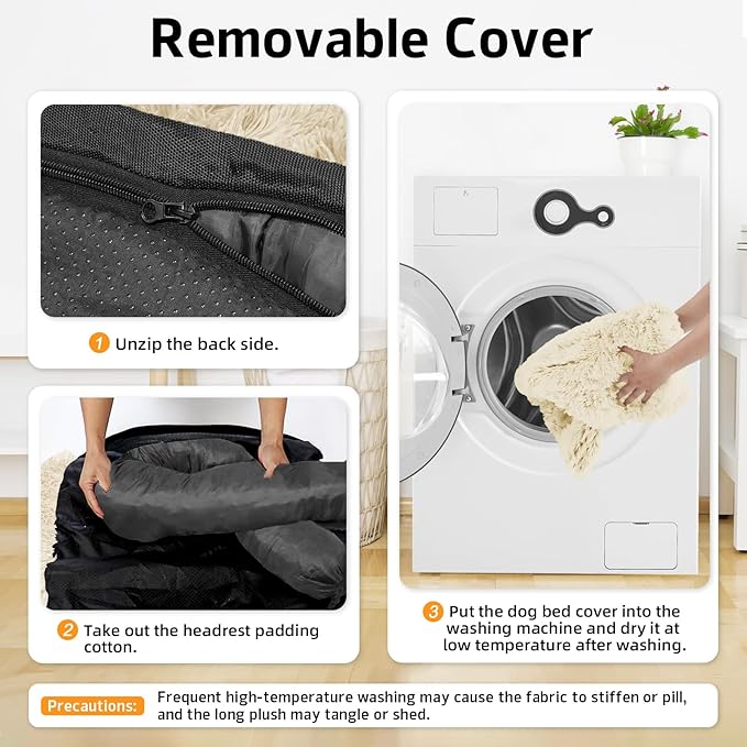 Calming Dog Bed Fluffy Plush Dog Mat for Furniture Protector with Removable Washable Cover for Large Medium Small Dogs and Cats (Large, Beige)