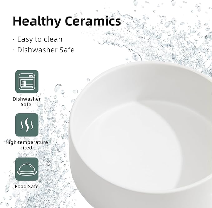 Ceramic Raised Dog Bowl Set, Elevated with Stand, Food and Water Bowl for Medium Breed Dogs, Weighted Dog Dishes, Pet Bowl(7.3'',41OZ, White)