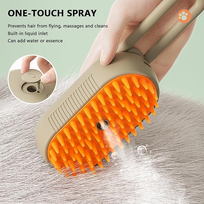 3 in 1 Cat Steam Brush, Pet Steam Cats Brushes Rechargeable Anti-Static Grooming Brushe, Vibration Massage Cleaning Shedding & Combing Multifunctional Hair Removal Comb for Cats Dog (Khaki)