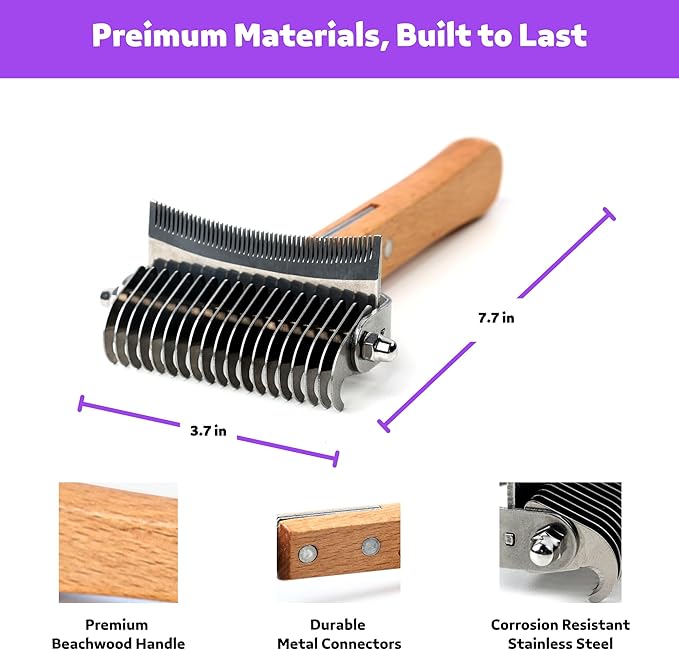 2 in 1 Undercoat Rake for Dogs and Cats, Professional Grooming Brush Dematting & Shedding Comb to Remove Loose Hair, Matted Fur Efficiently, Perfect for Poodle, Doodle & All Long Haired Pets