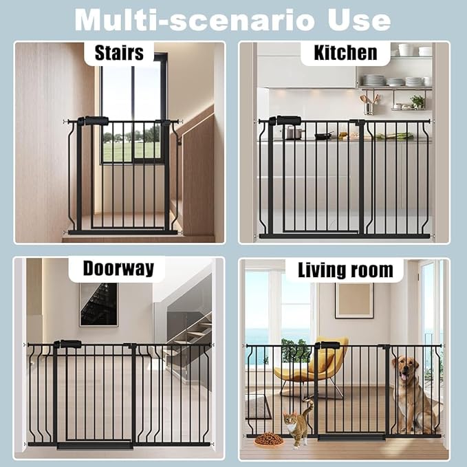 48-53 Inch Extra Wide Baby Gate for Stairs, Safety Dog Gate for Doorways, Pressure Mounted Walk Through Child Gate for Kids Pets No Drill Indoor and Outdoor, Black