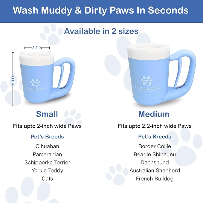 Dog Paw Cleaner for Small & Medium Dogs – Portable Paw Washer Cup with Soft Silicone Brush, Towel & Moisturizing Balm – Gently Cleans Muddy Paws After Walks (Blue, Small)