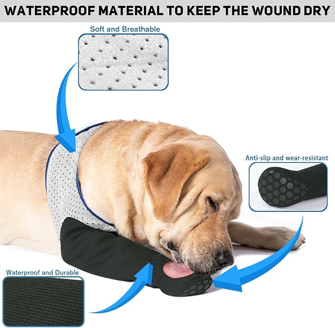 COODEO Dog Socks to Prevent Licking Paws, Healing Boots & Paw Protectors with Non-Slip Bottoms for Wound Protection, Waterproof Sleeve Shoes for Licking（Grey，L_Left