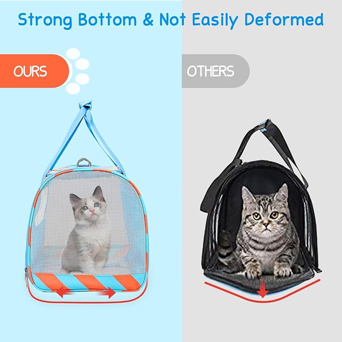 BurgeonNest Cat Carrier, Dog Cat Carriers for Large Medium Cats Under 20 lbs, Soft Sided Pet Carrier, Collapsible Travel Carry Puppy Kitten Cat Carrier with Big Side Bag (Medium, Blue-Orange)