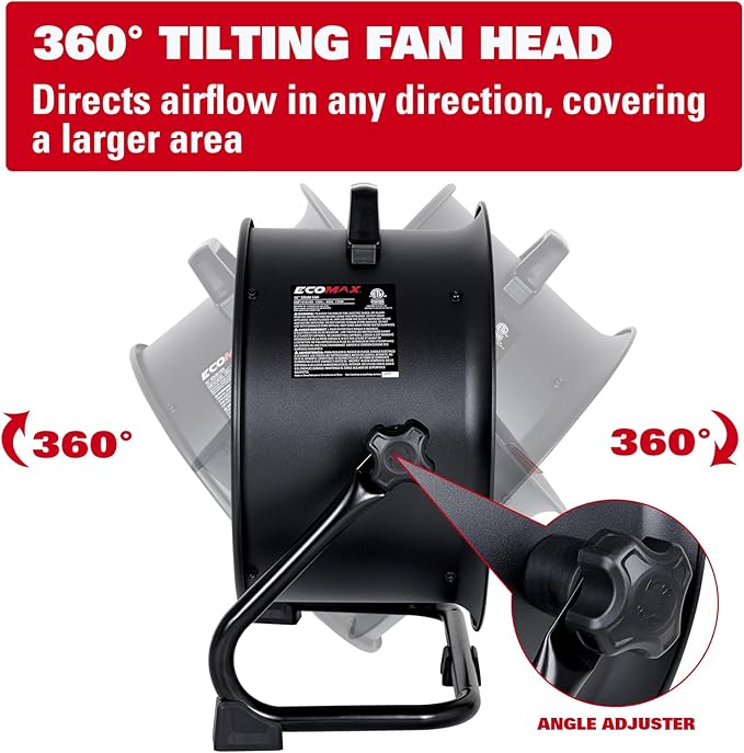 16 Inch High Velocity Industrial Fan Portable Heavy Duty Drum Metal Shop Fan with 3-Speed 360° Tilting, Floor Fans for Warehouse Workshop Garage, ETL Listed, EMF101618D