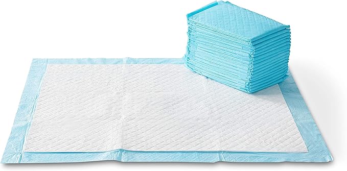 Amazon Basics X-Large Absorbent Puppy Pads, Leak-Proof, Quick-Dry, 28 x 34 Inches, Pack of 50, Blue & White