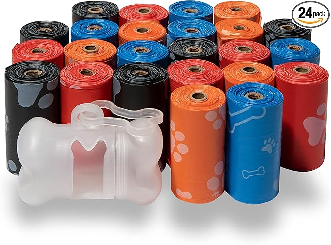 Best Pet Supplies Dog Poop Bags (360 Bags) for Waste Refuse Cleanup, Doggy Roll Replacements for Outdoor Puppy Walking and Travel, Leak Proof and Tear Resistant, Thick Plastic - Assorted Colors