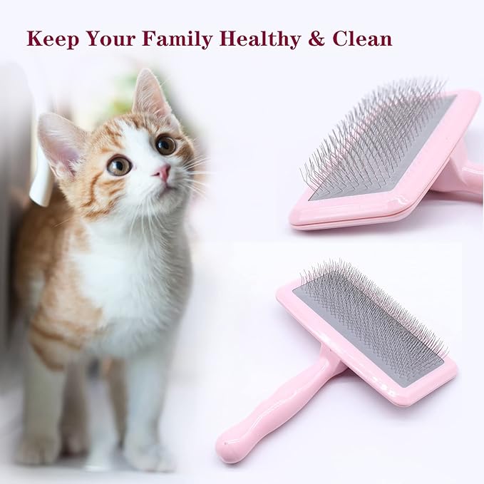 Air Cushion Slicker Brush for Dogs Cats,Soft Pin Shedding Brush for Short Haired Dog,Cat, Pet Grooming Wire Brush for Thin Curly Matted Tangled Hair,14mm(0.55"),Pink