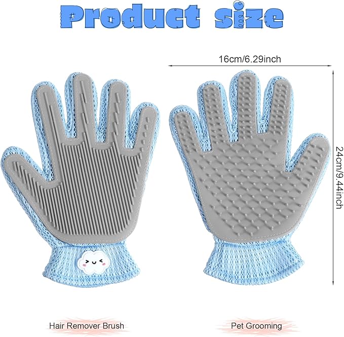 2 in 1 Pet Grooming Glove for Cats & Dogs, Efficient Deshedding Brush Pet Long Short Fur Removal Glove, Gentle Massaging Puppy Kitten Bathing Grooming Brush Tool, Easy Clean Floating Hair Mitt