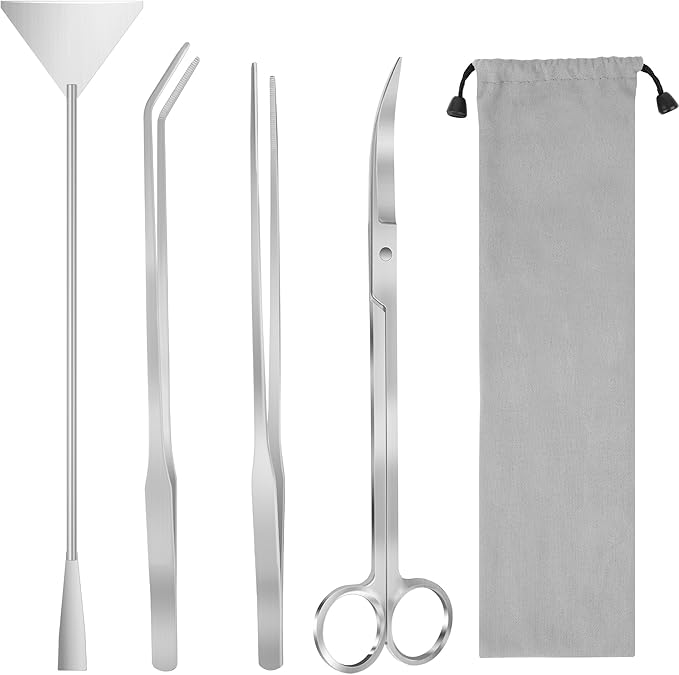 Aquarium Aquascape Tools Kit, 4 in 1 Anti-Rust Aquatic Plant Aquascaping Tool Stainless Steel Black Tweezers Scissors Spatula for Aquarium Tank Clean Fish Tank Aquascape Accessories Set