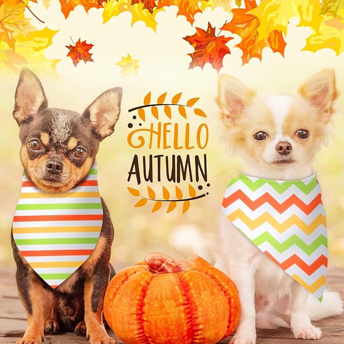 100 Pieces Fall Dog Bandanas Bulk Colorful Autumn Bandanas for Dogs with Polka Dot Stripe Wave Patterns for Pets Doggies Fall Autumn Thanksgiving Party Costume Accessories