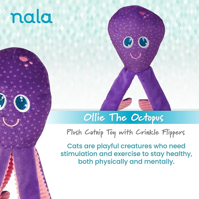 Caitec Presents Nala Cat Ollie The Octopus - Catnip Toy - Interactive Cat Toy - Chew Toy - Pillow Toy, 2 Pack