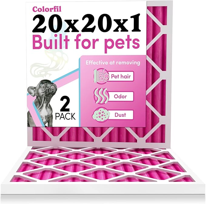 Colorfil 20x20x1 Air Filter (2-Pack) | Made in the USA | Color Changing | Remove Cat and Dog Odor | MERV 8 for Pet Hair Dander and Dust | 19.5"x19.5"x0.75" Exact Size