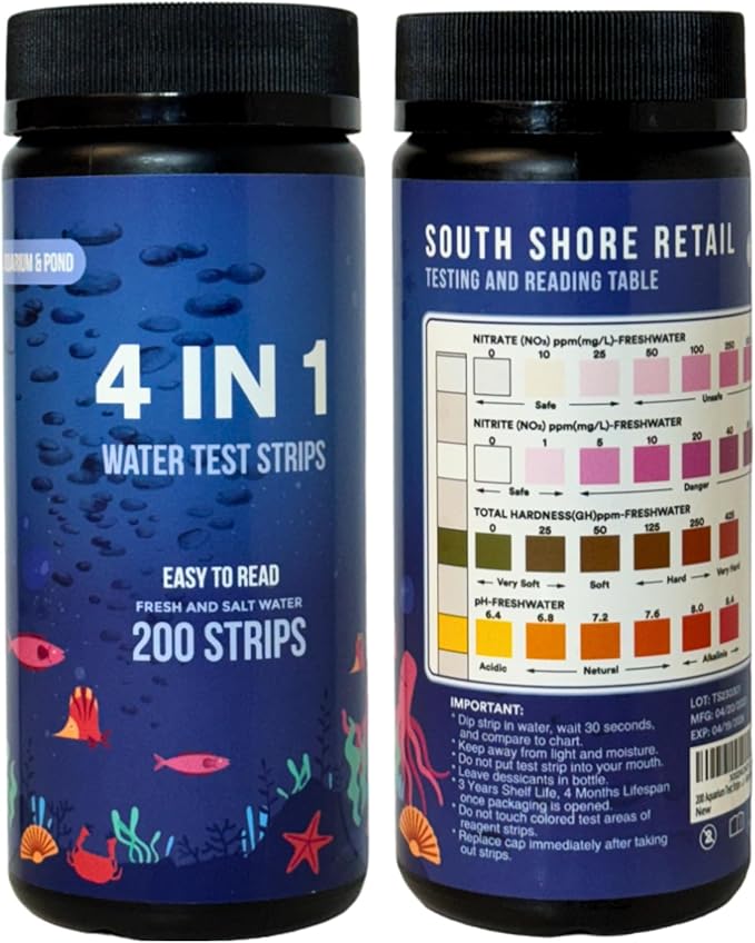 200 Aquarium Water Test Strips - For Fish Tank or Pond - Best Budget Aquarium Water Test On Amazon! - High Accuracy - Tests for Nitrate, Nitrite, PH, and Water Hardness - Veteran Owned Company!