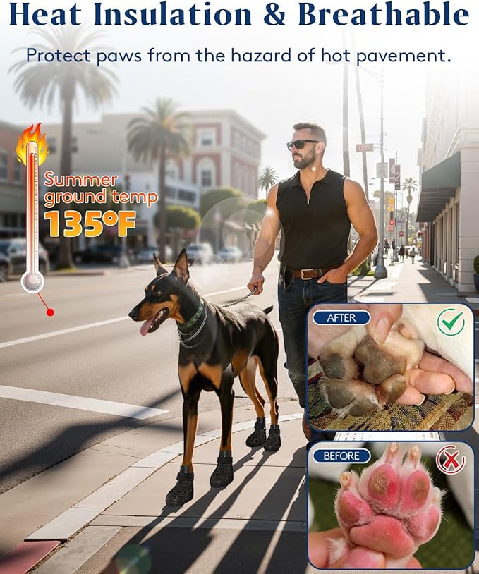 Dog Shoes for Hot Pavement, Breathable Dog Boots Paw Protectors with Adjustable Straps & Non-Slip Sole, Easy On & Off, Waterproof, Easy-Cleaning (Black, M)